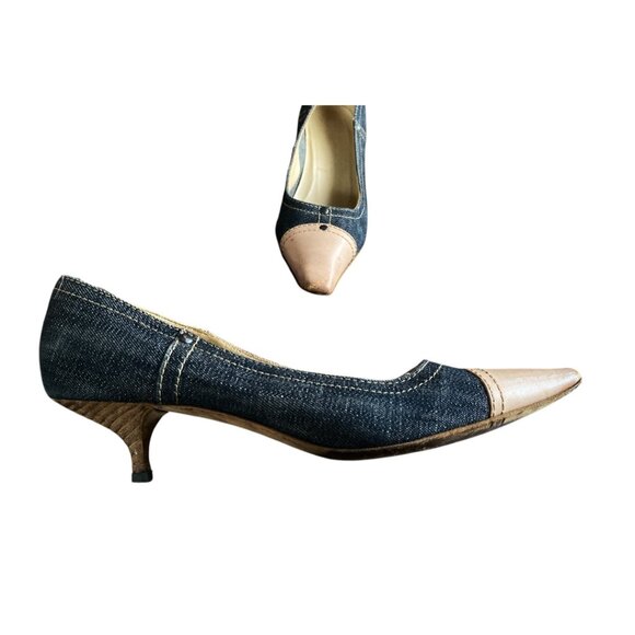 Vintage Y2K MIU MIU Kitten Heel Denim Leather Shoes Size EU 38 - 7 US - Y2k Heel - Picture 12 of 14